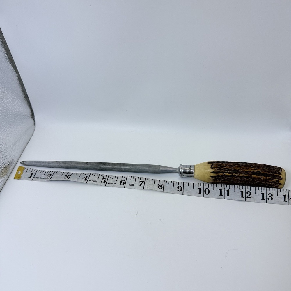 VTG Stag Antler Handle Knife Sharpening Steel Honing Rod 13 Inch Rustic Tool Old